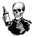 Skeleton with a bottle of wine