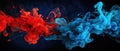 Ink blot effect on an abstract black background featuring acrylic blue and red colors in water, AI Generated Royalty Free Stock Photo