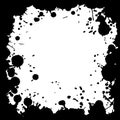 Ink blot grunge square frame, black drops on white background.