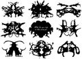 Ink blot for psychiatric evaluations. Rorschach test. Vector set of grunge abstract black spots