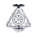 Vegvisir Scandinavian symbol and runes grunge