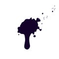 Ink blue, black blot with splashes on a white background, top view Royalty Free Stock Photo