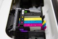 An ink cartridge or inkjet cartridge is a component of an inkjet printer Royalty Free Stock Photo