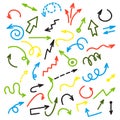 Ink colorful arrows. Vector group of drawing arrow on white background