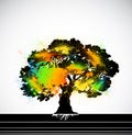 Ink colorful tree. Vector