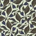 Ink and dark green olives Leaves seamless pattern design