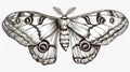 Ink drawing of a comet moon moth in vintage style. Retro Madagascan butterfly sketch in old antique style. Modern Royalty Free Stock Photo