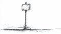 Ink drawing depicts a simple, rectangular road sign mounted on a tall, thin post Royalty Free Stock Photo