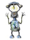 Robot, vintage toy and character. Ink drawing. Royalty Free Stock Photo