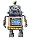 Robot, vintage toys and character. Ink drawing. Royalty Free Stock Photo