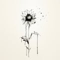 Minimalistic Hand Drawn Sunflower With Dripping Water