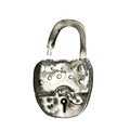 Ink drawn opened metal vintage padlock isolated on white background Royalty Free Stock Photo