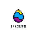 Ink drop with cmyk color as sewn label, logo icon vector template