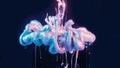 Ink drop neon fluid paint water pink blue on dark Royalty Free Stock Photo