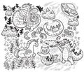 Fantastic creatures, animals set in outline. Vector illustration Royalty Free Stock Photo