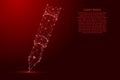 Ink fountain pen, business concept, from futuristic polygonal red lines and glowing stars for banner, poster, greeting card.