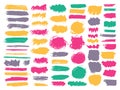 Ink grunge brushstroke mega batch. Freehand inkblot streak colorful shapes.