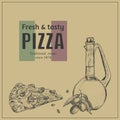 Ink hand drawn pizza package box template