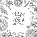 Ink hand drawn pizza and pasta menu template