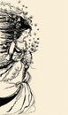 Ink Illustration of a female allegory of summer Royalty Free Stock Photo