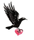 Black raven and stolen heart Royalty Free Stock Photo