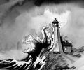 Lighthouse in stormy sea