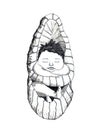 Ink illustration of small sleeping baby