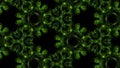 Ink kaleidoscopic effect of glow green particles on black background. Advection like ink effect.