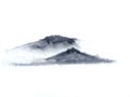 Ink landscape mountain fog . Traditional oriental. asia art style.isolated on a white background Royalty Free Stock Photo