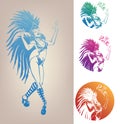 Ink linework dancing girl in carnival feather cost