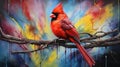 Ink Mural Painting: A Unique Shinning Yellow Northern Cardinal