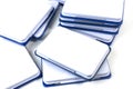 Ink pad. Many blue and white. piled up in piles on a white table Royalty Free Stock Photo