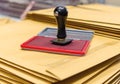 Ink pad and wooden rubber stamp Royalty Free Stock Photo