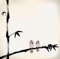 Ink painted bamboo and bird Royalty Free Stock Photo