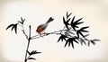 Ink painted bamboo and bird Royalty Free Stock Photo