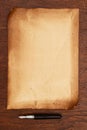 Ink pen and aged paper parchment Royalty Free Stock Photo