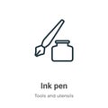 Ink pen outline vector icon. Thin line black ink pen icon, flat vector simple element illustration from editable tools and Royalty Free Stock Photo