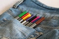 Ink pencils kept in jeans pocket Royalty Free Stock Photo