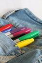 Ink pencils kept in jeans pocket Royalty Free Stock Photo