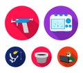 Ink, piercing machine and other equipment. Tattoo set collection icons in flat style vector symbol stock illustration Royalty Free Stock Photo