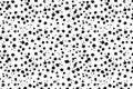 Ink polka dot pattern. Abstract black splats background, random rough small dots, irregular grunge spots for print, fabric