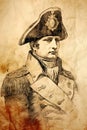 Ink portrait of Napoleon Bonaparte on aged paper