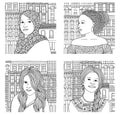 Ink portraits of four young women