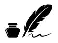 Ink pot and feather, vector icon Royalty Free Stock Photo