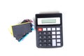 Ink printer cartridges and calculator from above Royalty Free Stock Photo