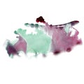 Ink red green splatter watercolour dye liquid watercolor macro spot blotch texture isolated on white background Royalty Free Stock Photo