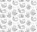 Ink seamless pattern with cute cats mermaids in the underwater world