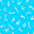 Ink simple pattern with swimming people silhouette in different