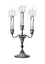 Ink sketch of candles in candelabrum.