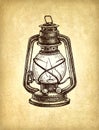 Ink sketch of kerosene lamp.